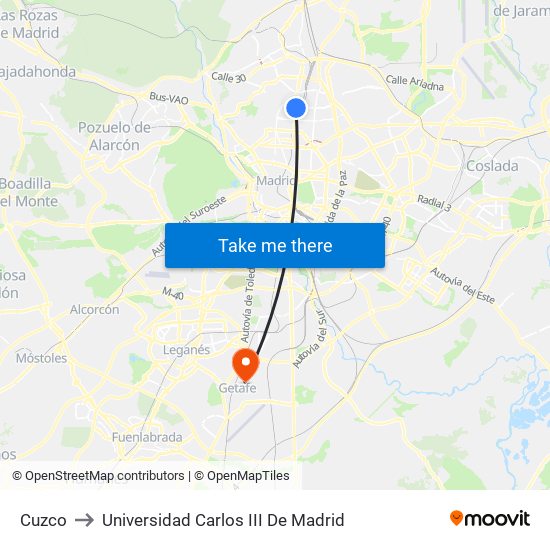 Cuzco to Universidad Carlos III De Madrid map