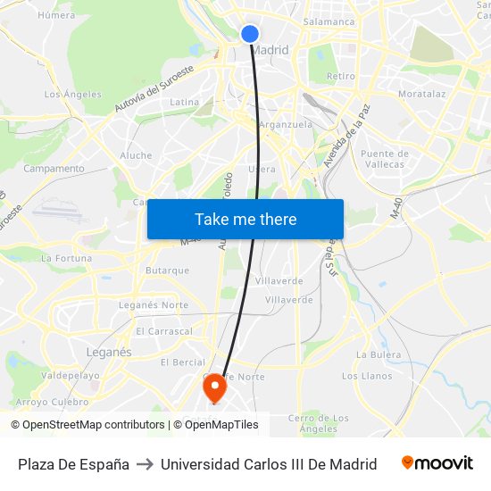 Plaza De España to Universidad Carlos III De Madrid map