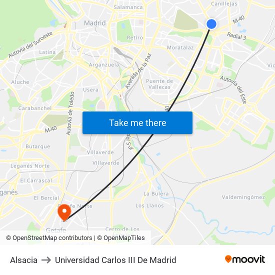 Alsacia to Universidad Carlos III De Madrid map