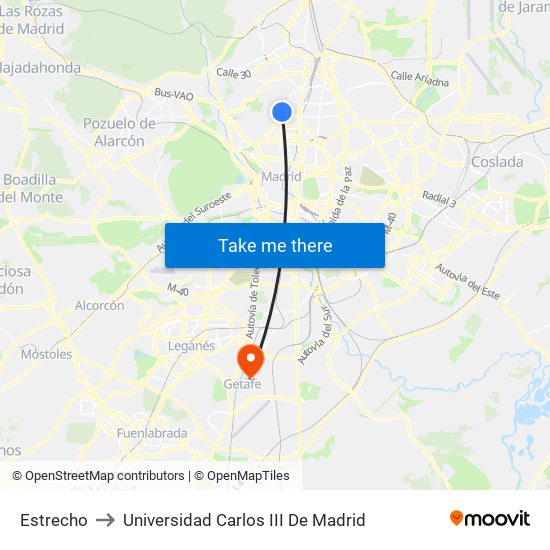 Estrecho to Universidad Carlos III De Madrid map