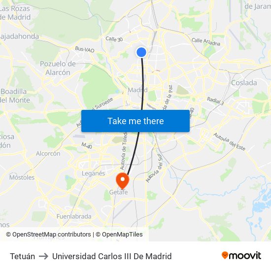 Tetuán to Universidad Carlos III De Madrid map