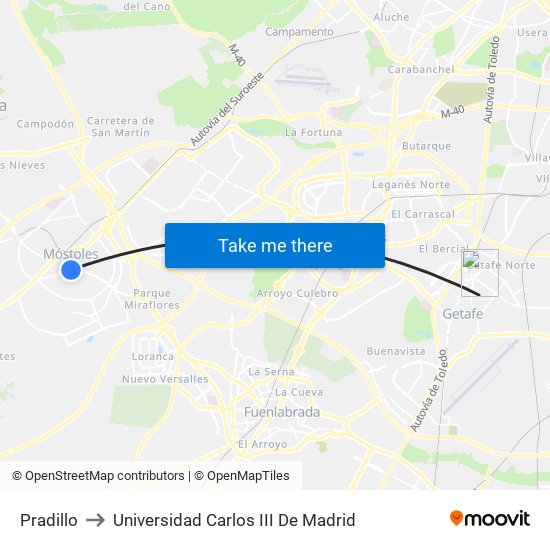 Pradillo to Universidad Carlos III De Madrid map
