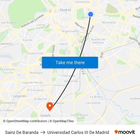 Sainz De Baranda to Universidad Carlos III De Madrid map