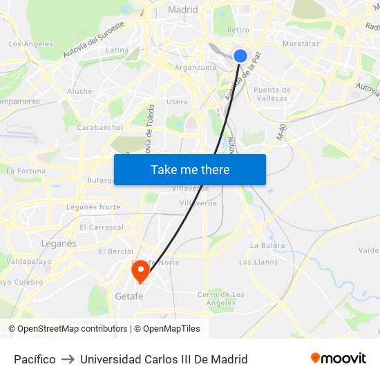 Pacífico to Universidad Carlos III De Madrid map