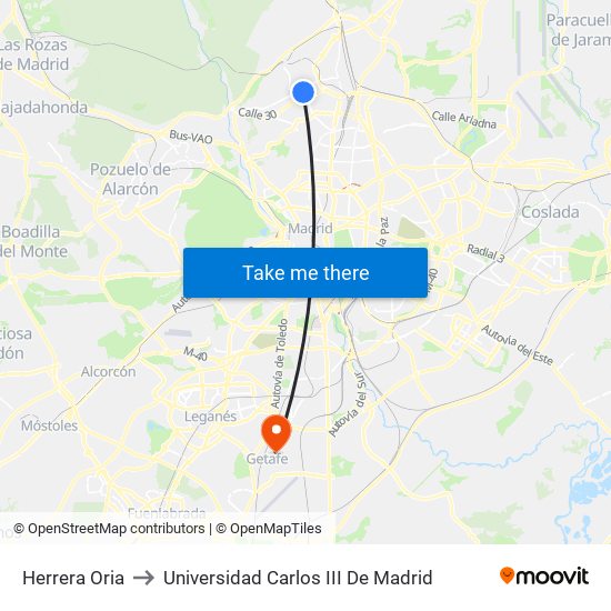 Herrera Oria to Universidad Carlos III De Madrid map