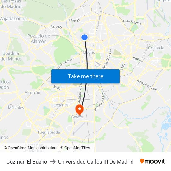 Guzmán El Bueno to Universidad Carlos III De Madrid map