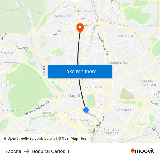 Atocha to Hospital Carlos III map