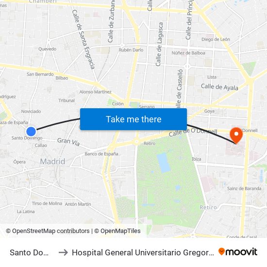 Santo Domingo to Hospital General Universitario Gregorio Marañón. map