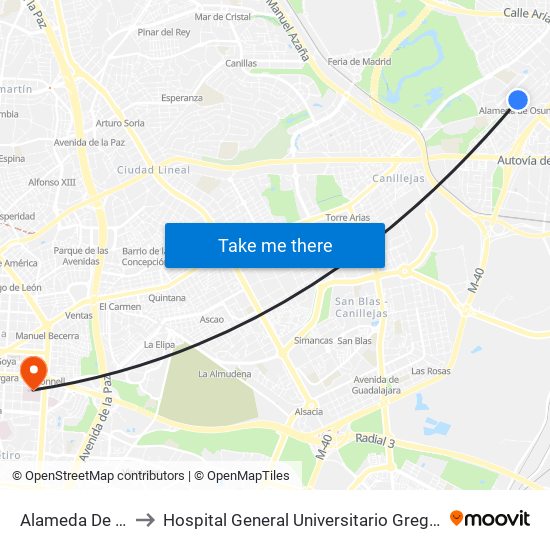 Alameda De Osuna to Hospital General Universitario Gregorio Marañón. map