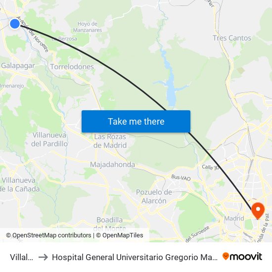 Villalba to Hospital General Universitario Gregorio Marañón. map