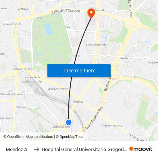 Méndez Álvaro to Hospital General Universitario Gregorio Marañón. map