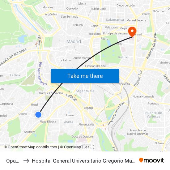 Opañel to Hospital General Universitario Gregorio Marañón. map