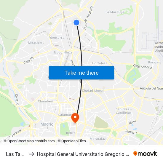 Las Tablas to Hospital General Universitario Gregorio Marañón. map