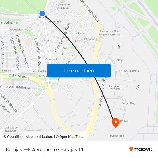 Barajas to Aeropuerto - Barajas T1 map