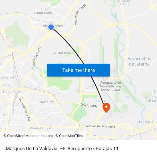 Marqués De La Valdavia to Aeropuerto - Barajas T1 map