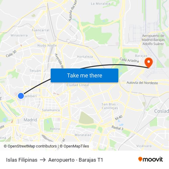Islas Filipinas to Aeropuerto - Barajas T1 map