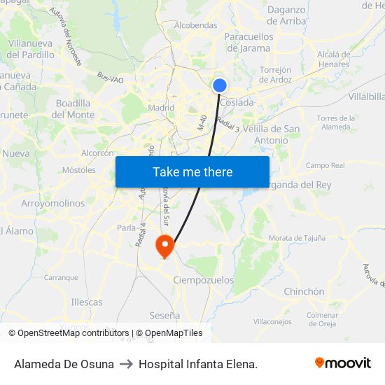Alameda De Osuna to Hospital Infanta Elena. map