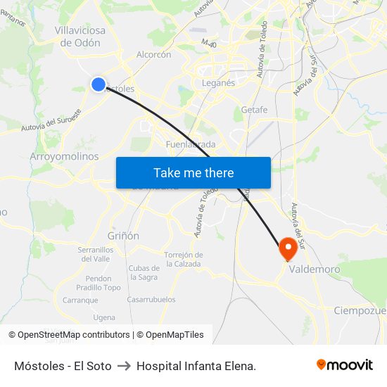 Móstoles - El Soto to Hospital Infanta Elena. map
