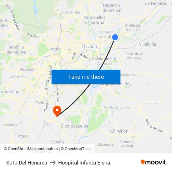 Soto Del Henares to Hospital Infanta Elena. map