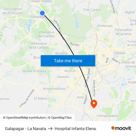 Galapagar - La Navata to Hospital Infanta Elena. map