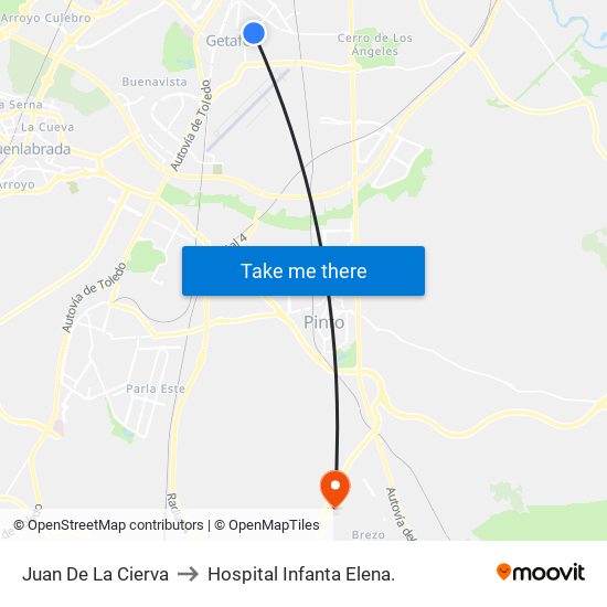 Juan De La Cierva to Hospital Infanta Elena. map