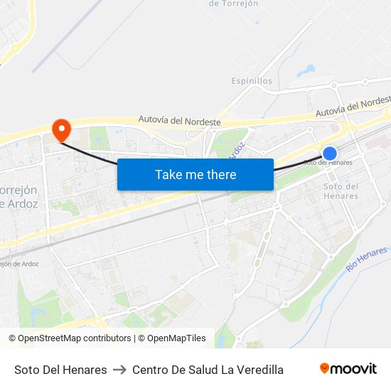 Soto Del Henares to Centro De Salud La Veredilla map