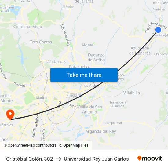 Cristóbal Colón, 302 to Universidad Rey Juan Carlos map