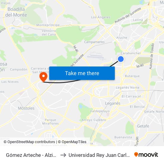 Gómez Arteche - Alzina to Universidad Rey Juan Carlos map