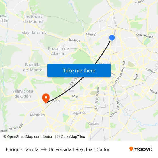 Enrique Larreta to Universidad Rey Juan Carlos map