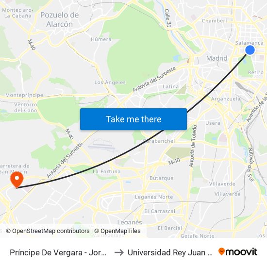 Príncipe De Vergara - Jorge Juan to Universidad Rey Juan Carlos map