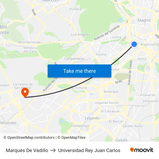 Marqués De Vadillo to Universidad Rey Juan Carlos map