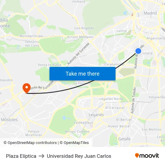 Plaza Elíptica to Universidad Rey Juan Carlos map