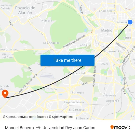 Manuel Becerra to Universidad Rey Juan Carlos map