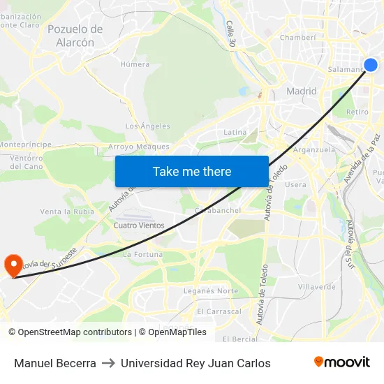 Manuel Becerra to Universidad Rey Juan Carlos map