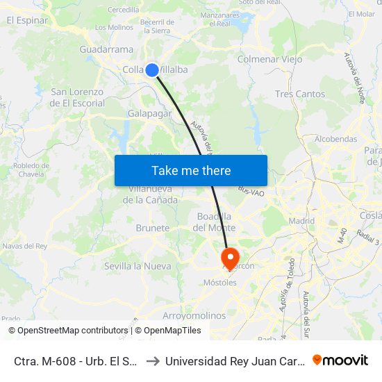 Ctra. M-608 - Urb. El Soto to Universidad Rey Juan Carlos map