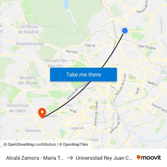 Alcalá Zamora - María Tudor to Universidad Rey Juan Carlos map