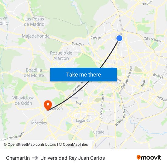 Chamartín to Universidad Rey Juan Carlos map