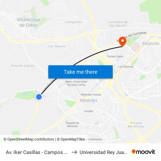 Av. Iker Casillas - Campos De Fútbol to Universidad Rey Juan Carlos map
