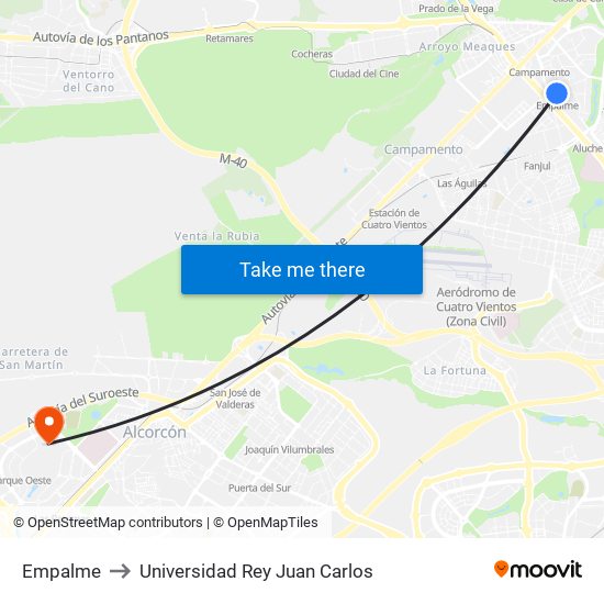 Empalme to Universidad Rey Juan Carlos map