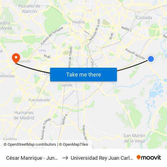 César Manrique - Junkal to Universidad Rey Juan Carlos map