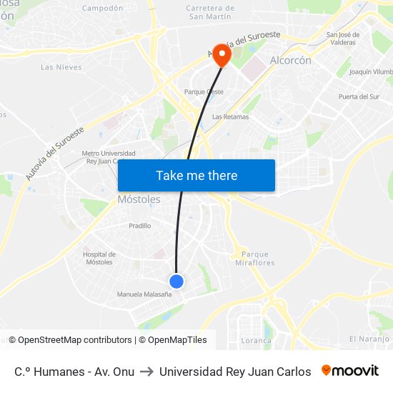 C.º Humanes - Av. Onu to Universidad Rey Juan Carlos map