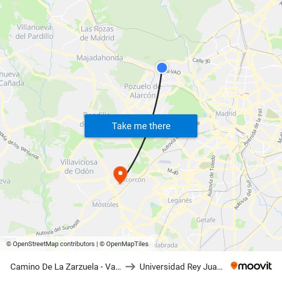 Camino De La Zarzuela - Valdemarín to Universidad Rey Juan Carlos map