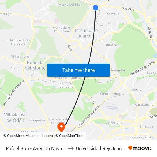 Rafael Botí - Avenida Navacerrada to Universidad Rey Juan Carlos map