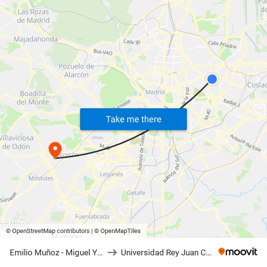 Emilio Muñoz - Miguel Yuste to Universidad Rey Juan Carlos map