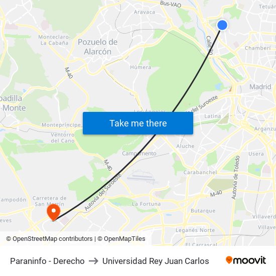 Paraninfo - Derecho to Universidad Rey Juan Carlos map