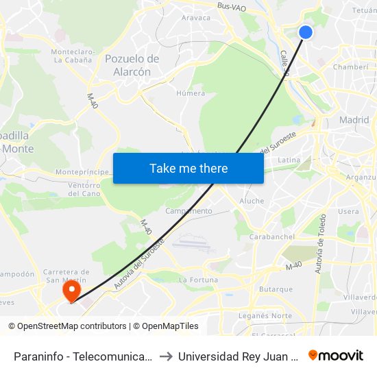 Paraninfo - Telecomunicaciones to Universidad Rey Juan Carlos map