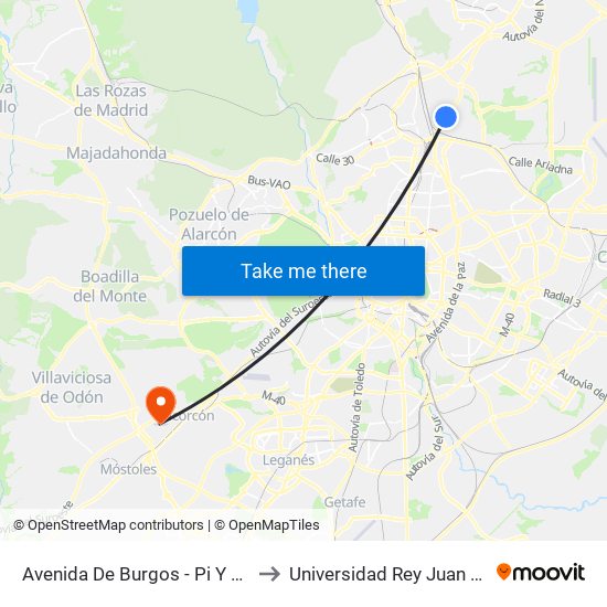 Avenida De Burgos - Pi Y Margall to Universidad Rey Juan Carlos map