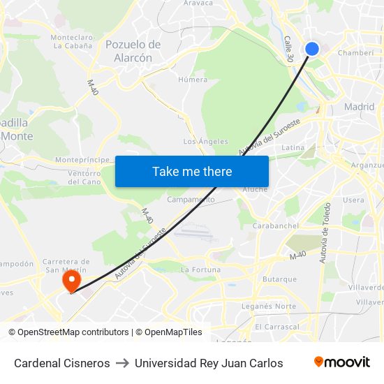 Cardenal Cisneros to Universidad Rey Juan Carlos map