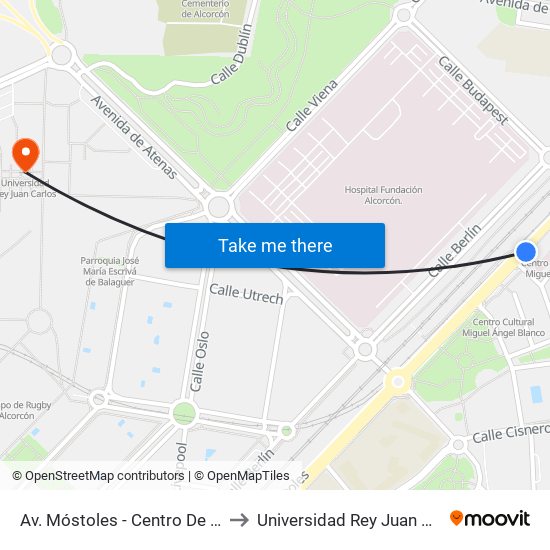 Av. Móstoles - Centro De Salud to Universidad Rey Juan Carlos map