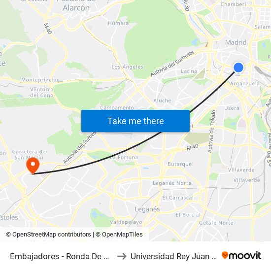 Embajadores - Ronda De Valencia to Universidad Rey Juan Carlos map